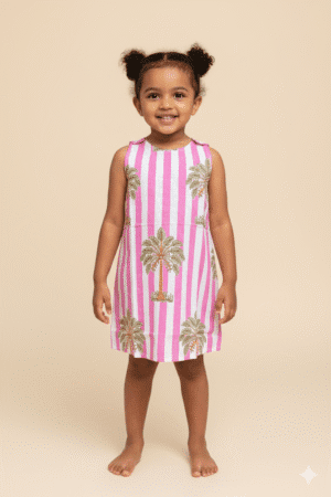Striped Palm Tree Dress | 100% Cotton Girl's Clothing