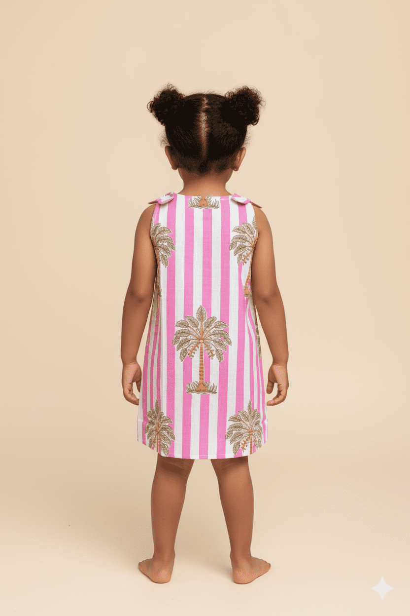 Striped Palm Tree Dress | 100% Cotton Girl's Clothing