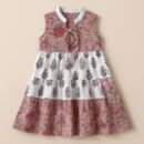 Girls Sleeveless Laced-Neck Floral Cotton Dress – Pink & White Boho Summer Outfit