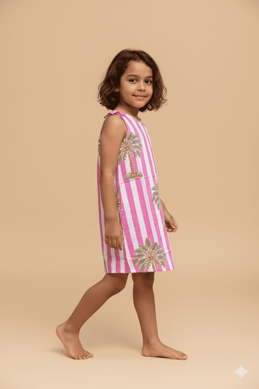 Striped Palm Tree Dress | 100% Cotton Girl's Clothing
