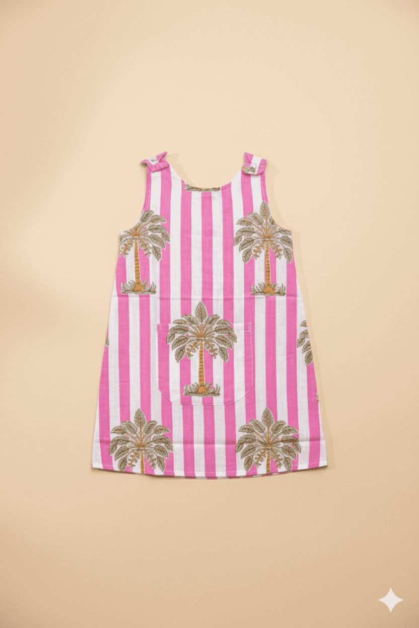 Striped Palm Tree Dress | 100% Cotton Girl's Clothing